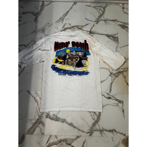 Champion Mens White Nuns Beach Stone Harbor NJ Graphic T Shirt Size Medium - Picture 2 of 3